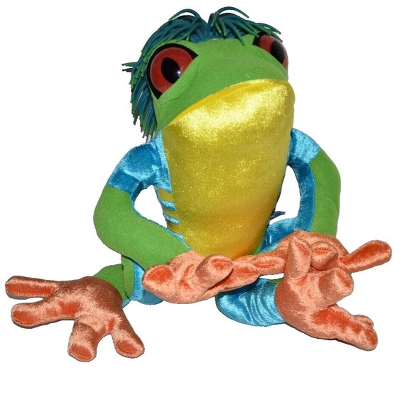 Zibbies Frog Stuffed Animal RARE Rubber crazy Hair Plush Toy Sensory - Picture 1 of 9